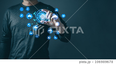 person is holding an Ai chip.new technology bigdata and business process strategy,customer service management.Digital transformation change management,internet of things.cloud computing.Ai technology. 106989678