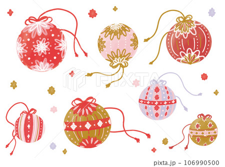 赤い手毬の水彩素材セット 106990500