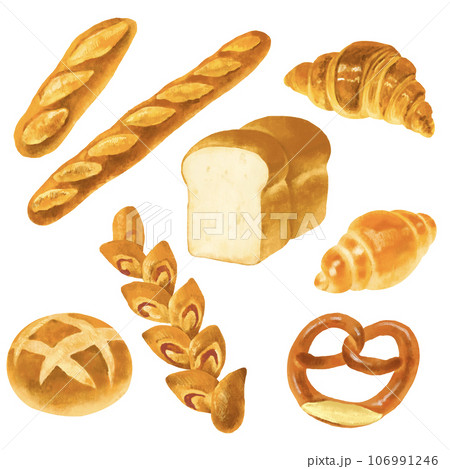 パンのイラストセット　定番　ハードパン　フランスパン　食パン 106991246