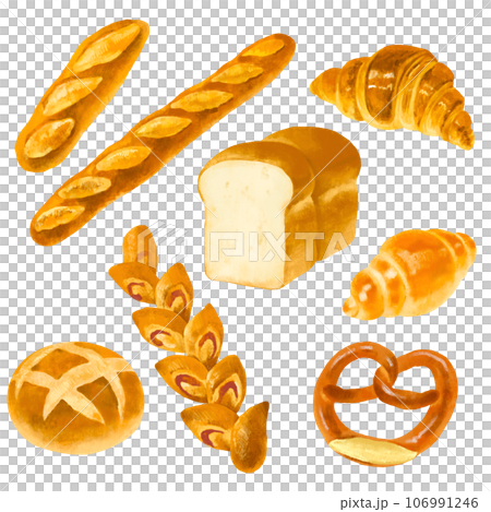 Bread illustration set - classic hard bread, French bread, white bread 106991246