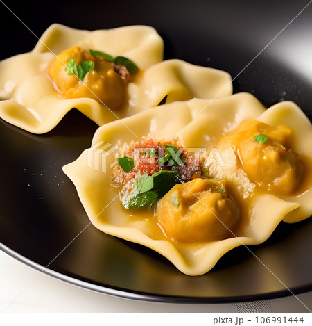 italian tortelli or ravioli stuffed with pumpkin and parmesan cheese tasty 106991444