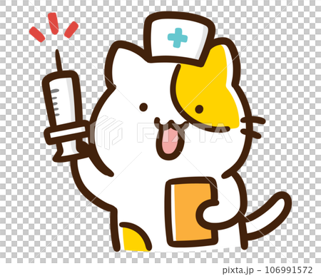 注射器を持つかわいい看護師ねこのキャラクターのデフォルメイラスト 106991572