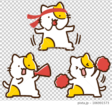 赤組を応援するかわいいねこのキャラクターのデフォルメイラストセット 106991573