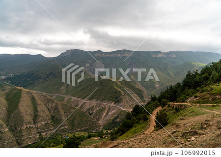 Caucasian mountain. Dagestan. Trees, rocks, mountains, view of the green mountains. Beautiful summer landscape. Caucasian mountain. Dagestan. Trees, rocks, mountains, view of the green mountains. Beautiful summer landscape. 106992015