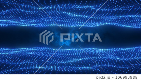 Abstract blue energy waves from particles above and below the screen magical bright glowing futuristic hi-tech background Abstract blue energy waves from particles above and below the screen magical bright glowing futuristic hi-tech background 106993988