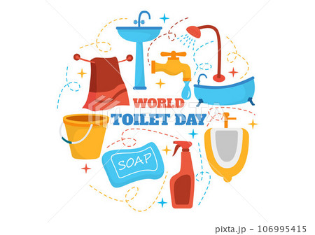 World Toilet Day Vector Illustration on 19 November with Earth and Equipment for Bathroom Hygiene Awareness in Flat Cartoon Background Design 106995415