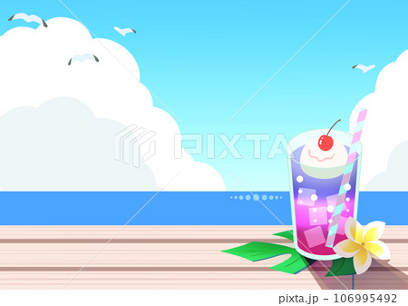 夏　海　青空　トロピカルドリンクの風景イラスト・背景素材1 106995492