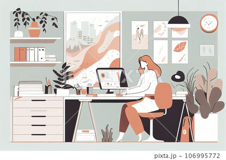 Illustration of freelance and business man work from home Created with Generative AI technology. 106995772