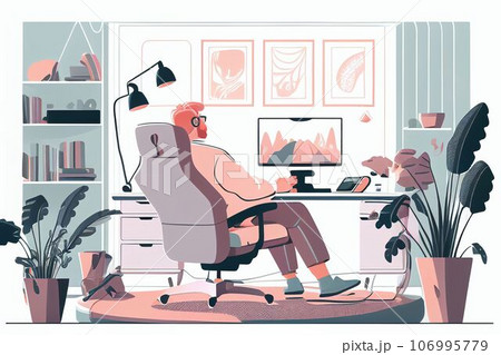 Illustration of freelance and business man work from home Created with Generative AI technology. 106995779