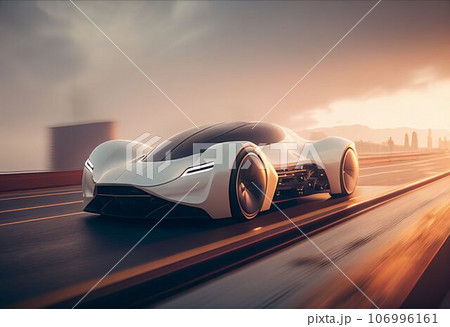 Electric sport car running on the morning road in future city Created with Generative AI technology. Electric sport car running on the morning road in future city Created with Generative AI technology. 106996161