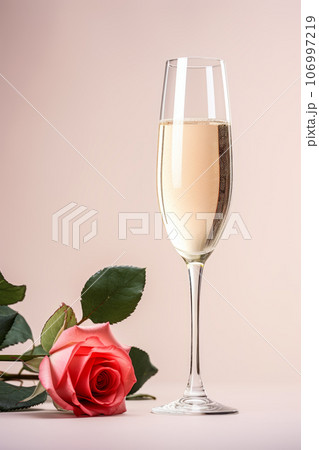 Champagne glasses and red roses, Valentine's day concept Champagne glasses and red roses, Valentine's day concept 106997219