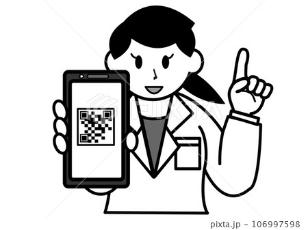 QRコードの写ったスマホを持つ女性医師 QRコードの写ったスマホを持つ女性医師 106997598
