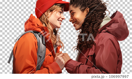 Lesbian Lover Couple Holding Hands with Transparent Background, Ai generative 106997997