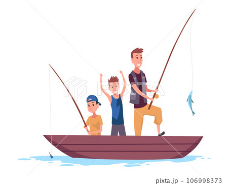 Children fishing icon. Happy boy child holding - Stock Illustration  [106998373] - PIXTA