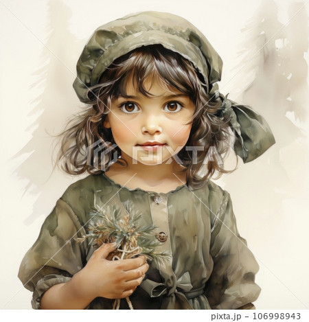 Watercolor representation of a child discovering gifts on Christmas. Watercolor representation of a child discovering gifts on Christmas. 106998943