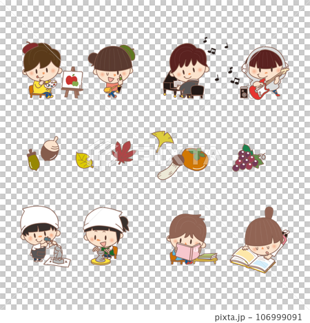 Illustration set of children enjoying autumn and autumn accessories 106999091