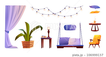 Terrace or garden furniture cartoon set. Terrace or garden furniture cartoon set. 106999137