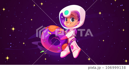 Cute kid boy astronaut flying in fantasy space Cute kid boy astronaut flying in fantasy space 106999138