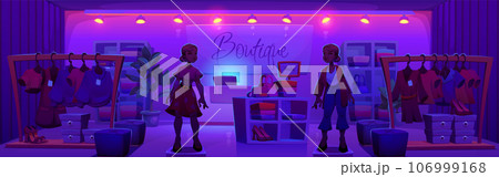 Closed women cloth boutique at night. 106999168