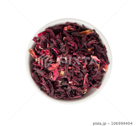 Dry Hibiscus Tea Isolated, Dry Rose Petals, Fruit Red Tea, Karkade Leaves, Dried Herbal Drink, Roselle Petal Dry Hibiscus Tea Isolated, Dry Rose Petals, Fruit Red Tea, Karkade Leaves, Dried Herbal Drink, Roselle Petal 106999404