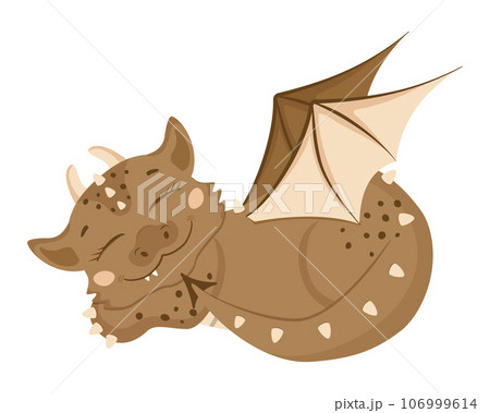 Cute dragon in cartoon style. A sleeping fairy-tale monster. A little dinosaur. Isolated on a white background. Cute dragon in cartoon style. A sleeping fairy-tale monster. A little dinosaur. Isolated on a white background. 106999614