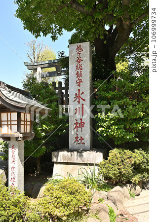 川口散歩：鳩ヶ谷氷川神社　社号碑　川口市鳩ケ谷本町 106999734