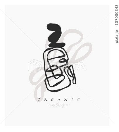 Hand drawn vector abstract graphic line art simple,contemporary collection print with boho aesthetics organic graphic shapes.Fashion feminine concept design for wall decor,print,wallpaper,background. 107000842