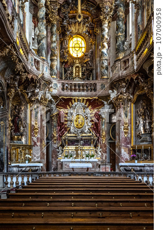 Interior of the baroque Asam Church, Asamkirche in Munich, Germany 107000958