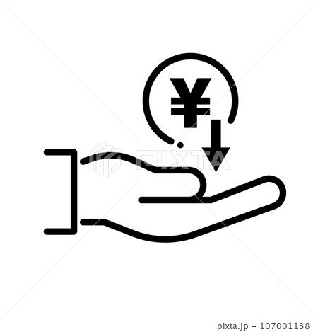 日本円の価格低下と手のアイコン。ベクター。 日本円の価格低下と手のアイコン。ベクター。 107001138