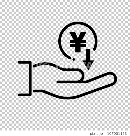 日本円の価格低下と手のアイコン。ベクター。 日本円の価格低下と手のアイコン。ベクター。 107001138