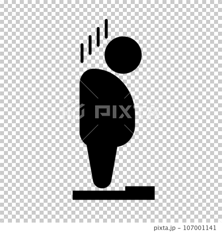 体重計で計測してがっかりする太っている人のシルエットアイコン。ベクター。 体重計で計測してがっかりする太っている人のシルエットアイコン。ベクター。 107001141