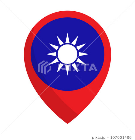 台湾国旗のマップピンアイコン。台湾旅行。ベクター。 107001406