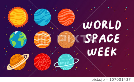 World Space Week. October 4-10. Holiday concept. Template for background, banner, card, poster with text inscription.  107001437