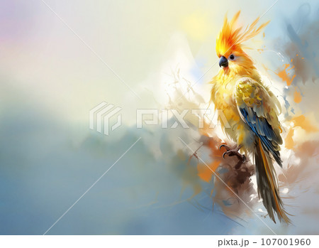 Painting of cockatiel bird on clean background. Bird. Wildlife Animals. Illustration, Generative AI. 107001960