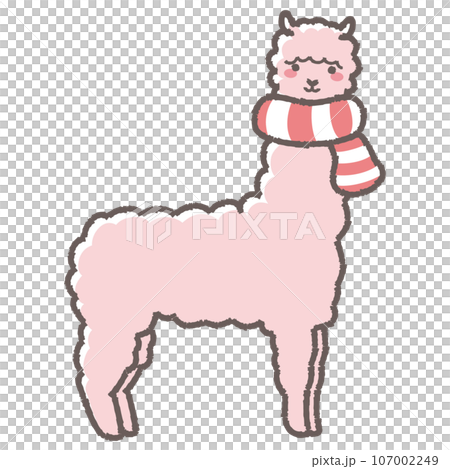 Illustration of a fluffy alpaca wrapped in a scarf (full body) Illustration of a fluffy alpaca wrapped in a scarf (full body) 107002249