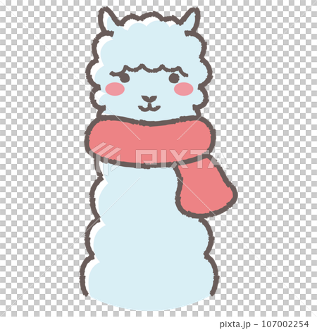 Illustration of a fluffy alpaca wearing a scarf (front facing face) Illustration of a fluffy alpaca wearing a scarf (front facing face) 107002254