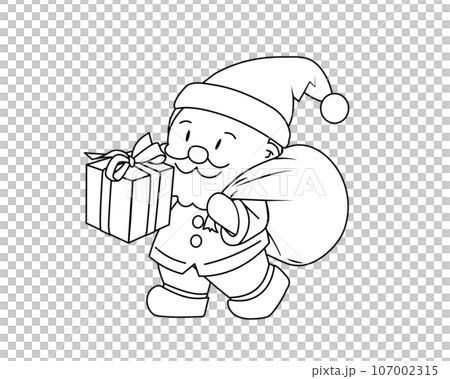 Black and white illustration of Santa Claus with presents Black and white illustration of Santa Claus with presents 107002315