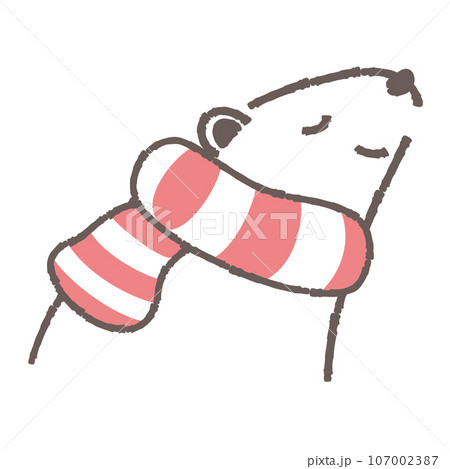 マフラーを巻いたシロクマのイラスト（横向きの顔） 107002387