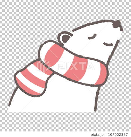 マフラーを巻いたシロクマのイラスト（横向きの顔） 107002387