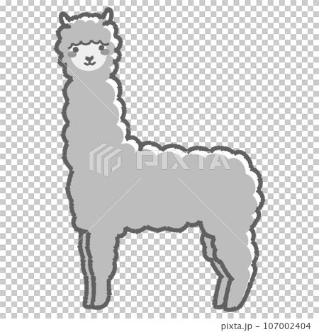 ふわふわのアルパカのイラスト(全身)白黒 ふわふわのアルパカのイラスト(全身)白黒 107002404