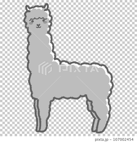 蓬鬆的羊駝（全身）黑白插圖 107002454