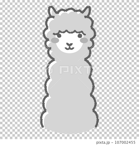 ふわふわのアルパカのイラスト(正面向きの顔)白黒 ふわふわのアルパカのイラスト(正面向きの顔)白黒 107002455
