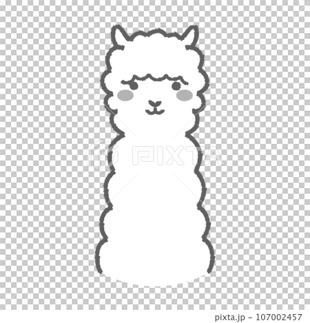 蓬鬆的羊駝（正面）黑白插圖 107002457