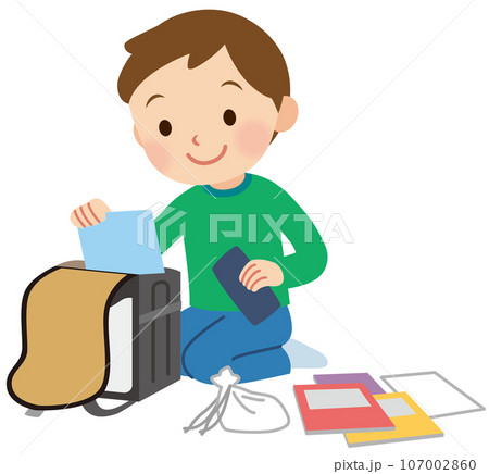 時間割を合わせる男の子　小学生 107002860