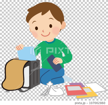 時間割を合わせる男の子　小学生 107002860