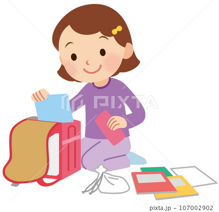 時間割を合わせる女の子　小学生 107002902