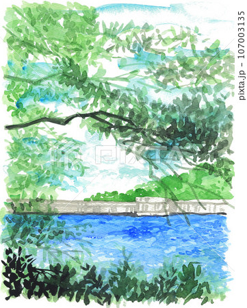 水彩で描いた布引貯水池23919pix7 水彩で描いた布引貯水池23919pix7 107003135