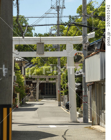 町中に立つ神社の鳥居 町中に立つ神社の鳥居 107003141