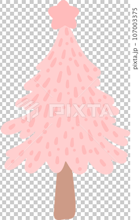 Pink Christmas Tree Cartoon: Festive Holiday Decoration Illustration 107003375