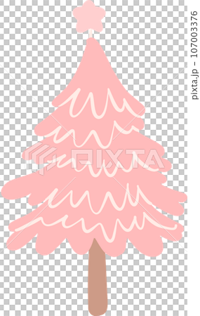 Pink Christmas Tree Cartoon: Festive Holiday Decoration Illustration 107003376